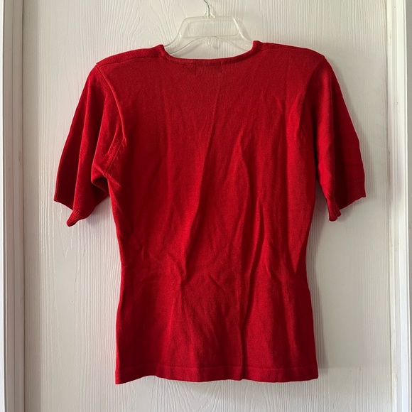 Worthington Vintage Red Short Sleeve Knit Tee with Monogram - Picture 3 of 4